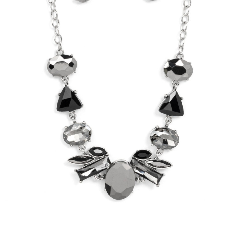Paparazzi Silver and Black Geometric Necklace Modern Day Marvel Fashion Jewelry